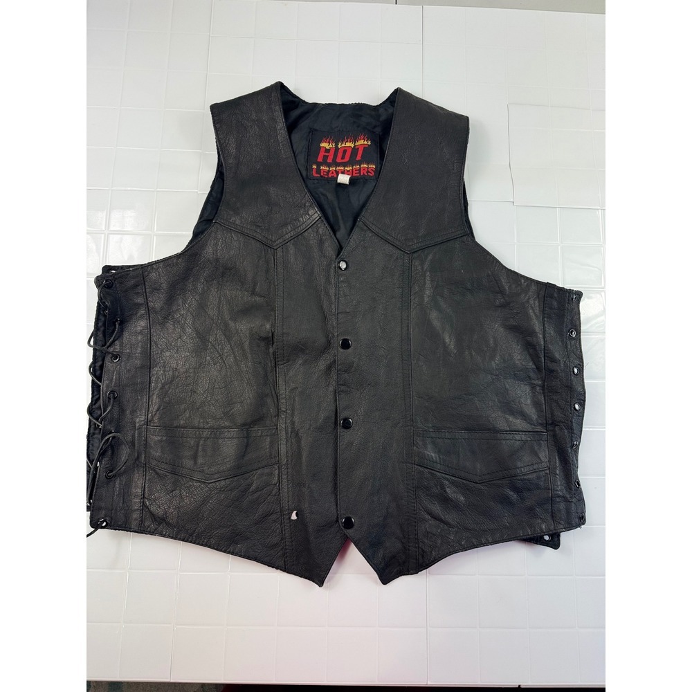 Hot Leathers Mens Black Leather Biker Vest XL Lace Up Sides Motorcycle‎ Club